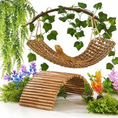 Bearded Dragon Tank Decor 9PCS, Reptile Hammock Plants Bridge Vines