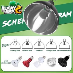 LUCKY HERP Aluminum 8.1″ Dome Reptile Light Fixture for UVB, Basking Heat Bulbs