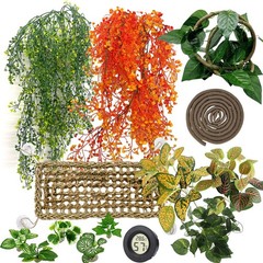 Bearded Dragon Tank Accessories 15Pcs – 15.7×6.7in Hammock, Plants, Hygrometer