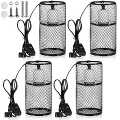 4 Pcs Reptile Heat Lamp Guard with 150W Ceramic Emitter & Mesh Cage – Basking Pr