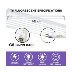 Konideke 46 Inches T5 Fluorescent Bulb 54W, F54T5/850/HO 54 Watt T5 High Outp…