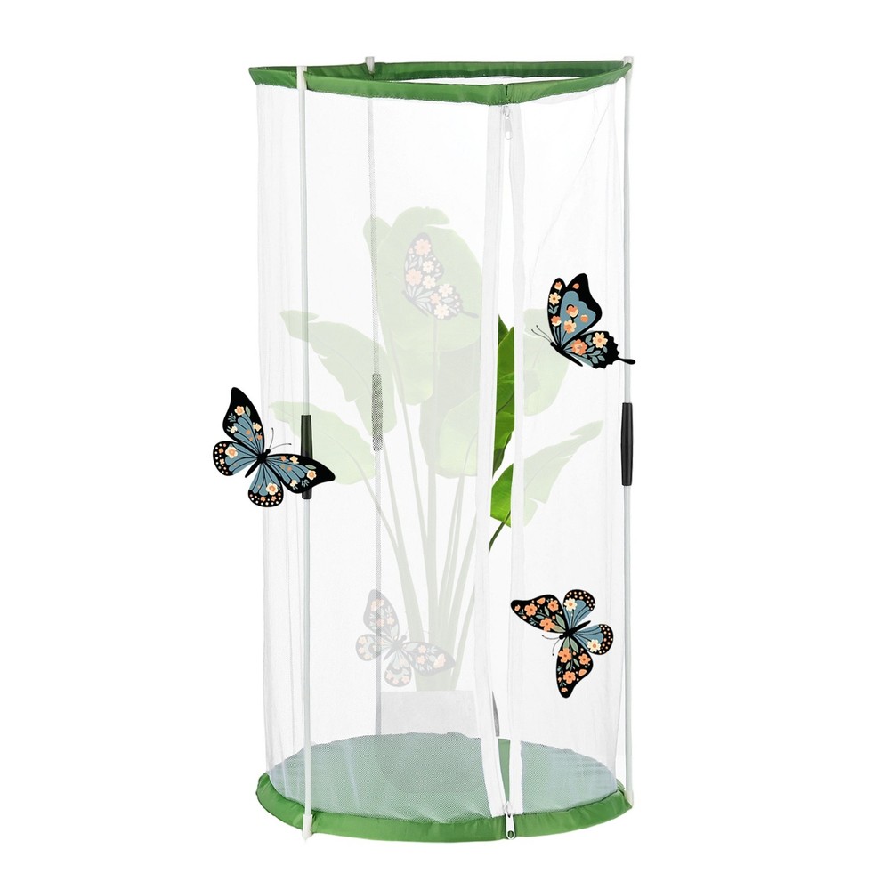 Outdoor Butterfly Habitat Cage Terrarium [White with Green, 12 x 12 x 24 Inch]