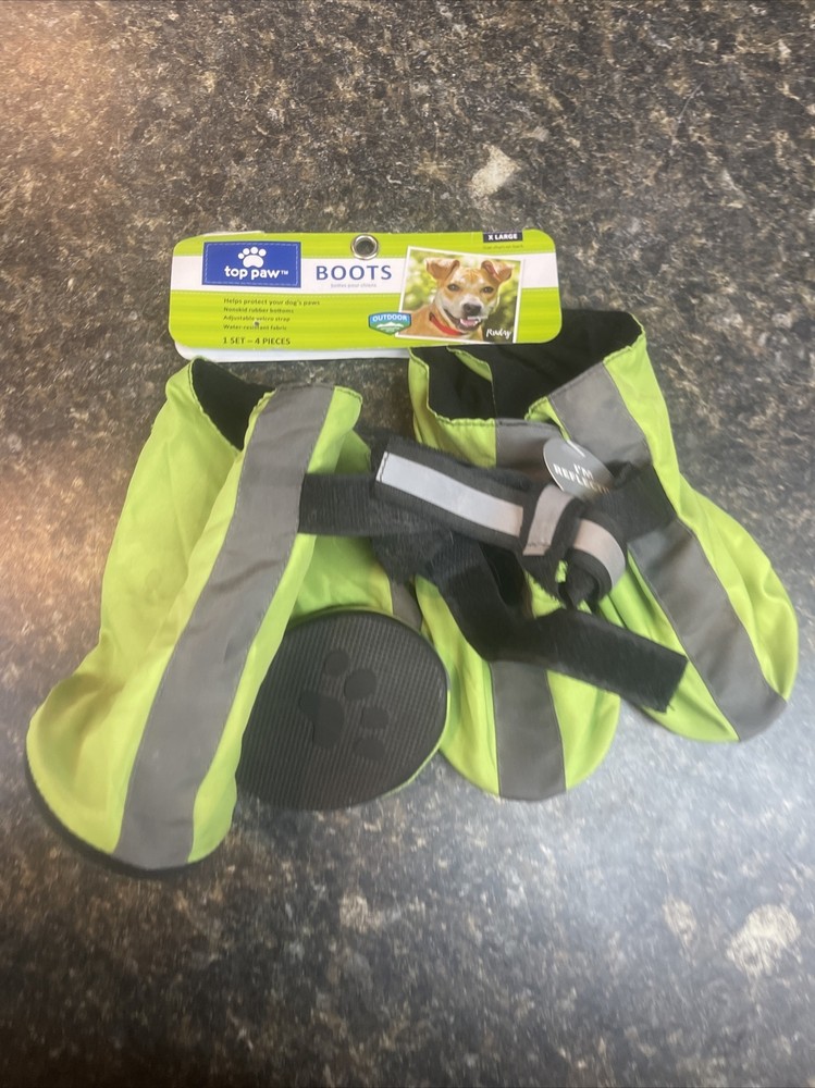 TOP PAW Green & Gray Reflective Waterproof Dog Boots (XL) (NEW)