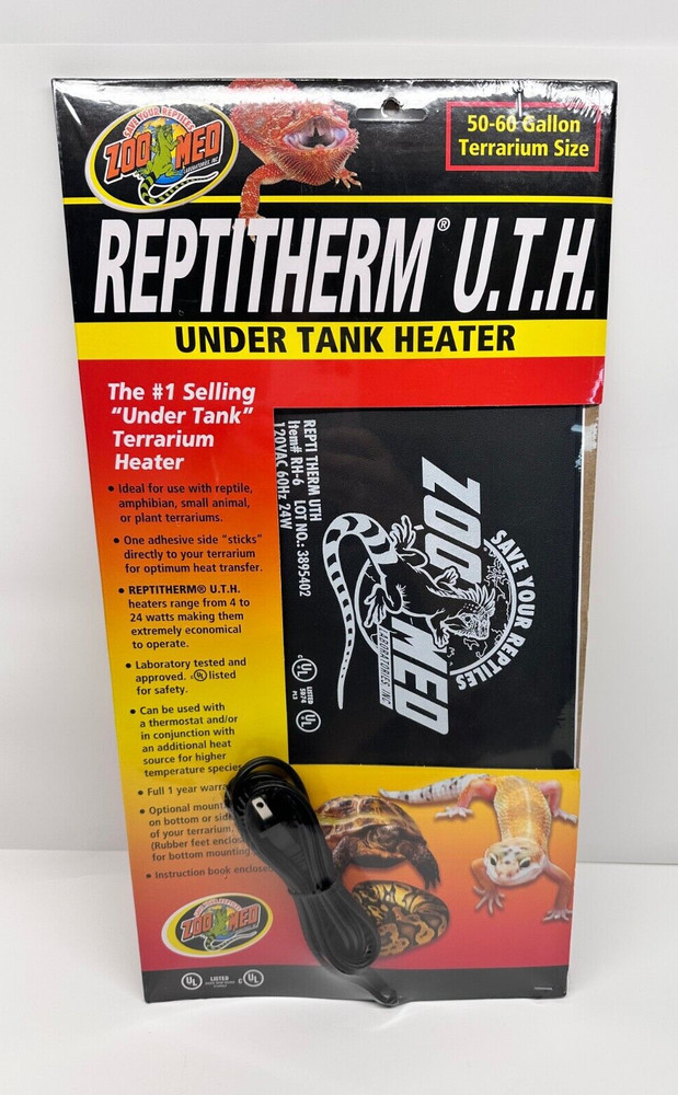 ZOO MED REPTITHERM UNDER TANK HEATER -LARGE -50-60 GAL -8×18 IN -24 WATT -RH-6🔥