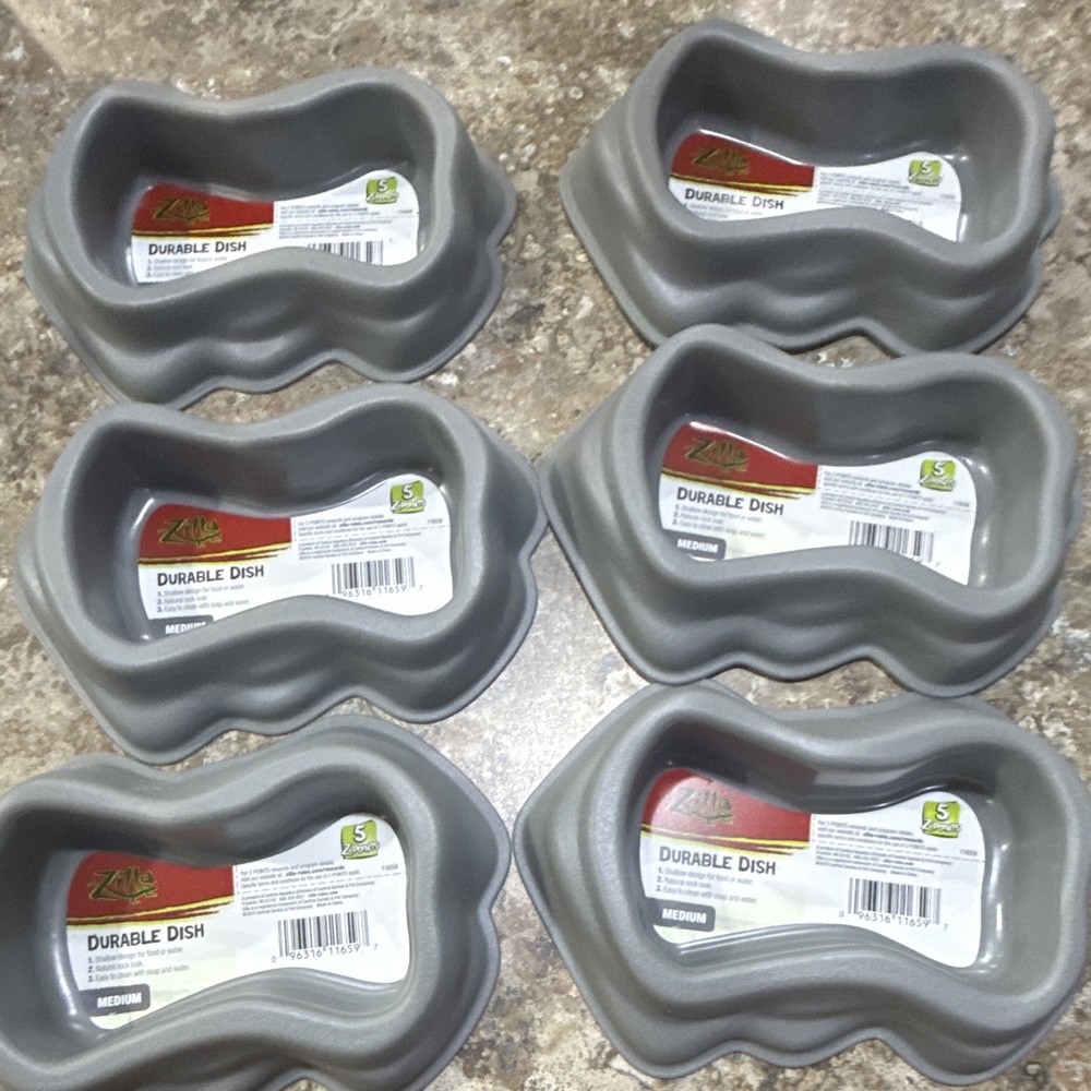 Zilla Durable Dish Medium Gray Reptile Food/Water Bowl LOT OF 6