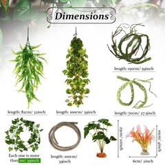 9-Piece Reptile Jungle Vines Decor Set – Bendable Climbing Plants with Suction C