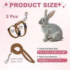 Rabbit Harness and Leash, Small Animal Harness( 2Pcs, Brown)