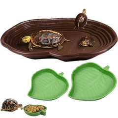 3PCS Tortoise Water Bowl with Ramp Leaf Tortoise Water Food Dish Turtle Pool …