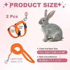 Rabbit Harness and Leash, Small Animal Harness( 2Pcs, Orange)