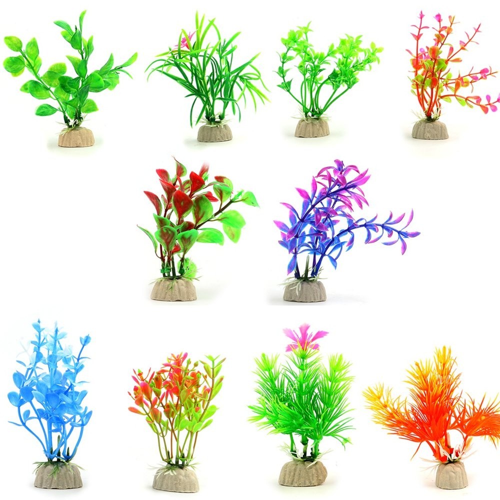 COMSUN 10 Pack Artificial Aquarium Plants, Small Size 4 to 4.5 inch Approxima…