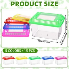 LemonRoad 15 Pcs Plastic Reptile Terrariums Carrier Cage Enclosure Snake Bree…