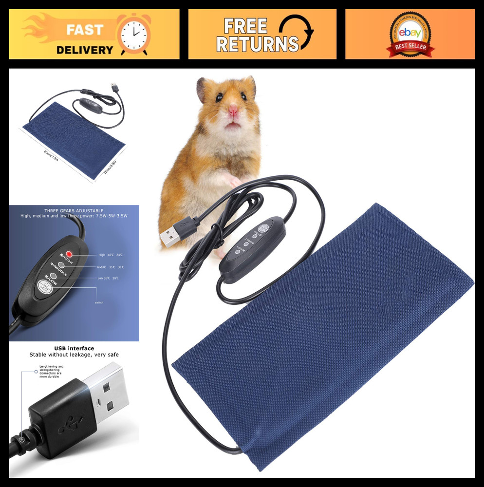 Adjustable USB Heating Pad for Small Reptiles, Lizards & Geckos – 20x10cm