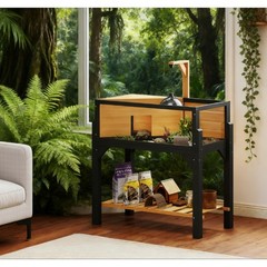 Wooden Tortoise Habitat Storage Shelf Clear Windows Openable Top Lamp Holder