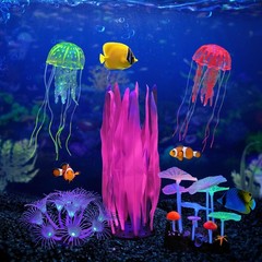 Glowing Fish Tank Decorations Plants, 5 pcs Glow Aquarium Decoration Plants K…