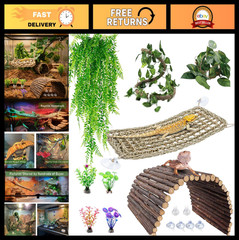 9 PCS Reptile Tank Accessories – Hammock, Plants, Bridge, Vines for Bearded Drag