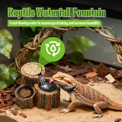 2 in 1 Reptile Water Fountain with Food Dish 550ML, Reptile Waterfall Drinkin