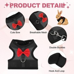 Rabbit Harness and Leash Small Pet Cute Vest Harness Leash M Black