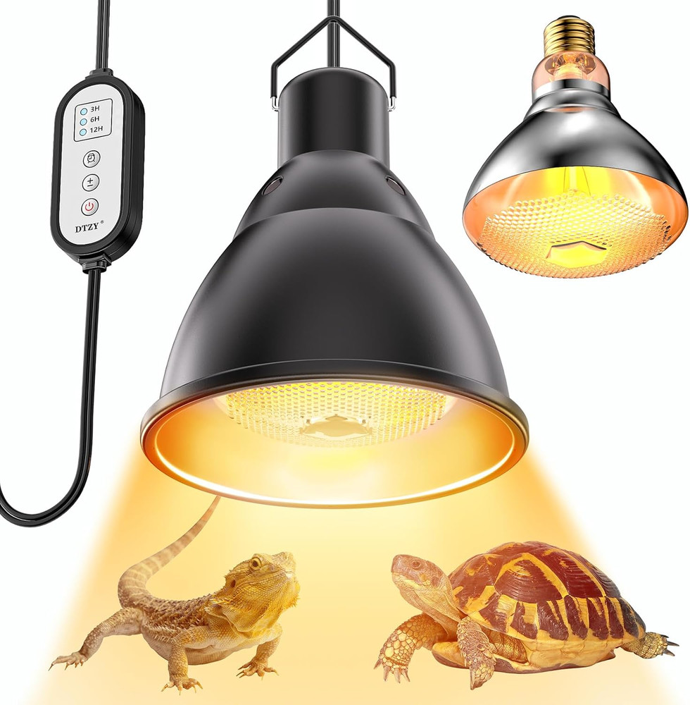 Reptile Light Fixture,7Inch Deep Dome Reptile Light Fixture with 3/6/12 Timer,In