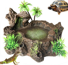 Reptile Water Dish, Snake Water Bowl, Resin Turtle Basking Platform with Artific