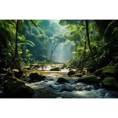 Jungle Rainforest Aquarium Background Tranquil Stream Meanders Fish Tank Back…
