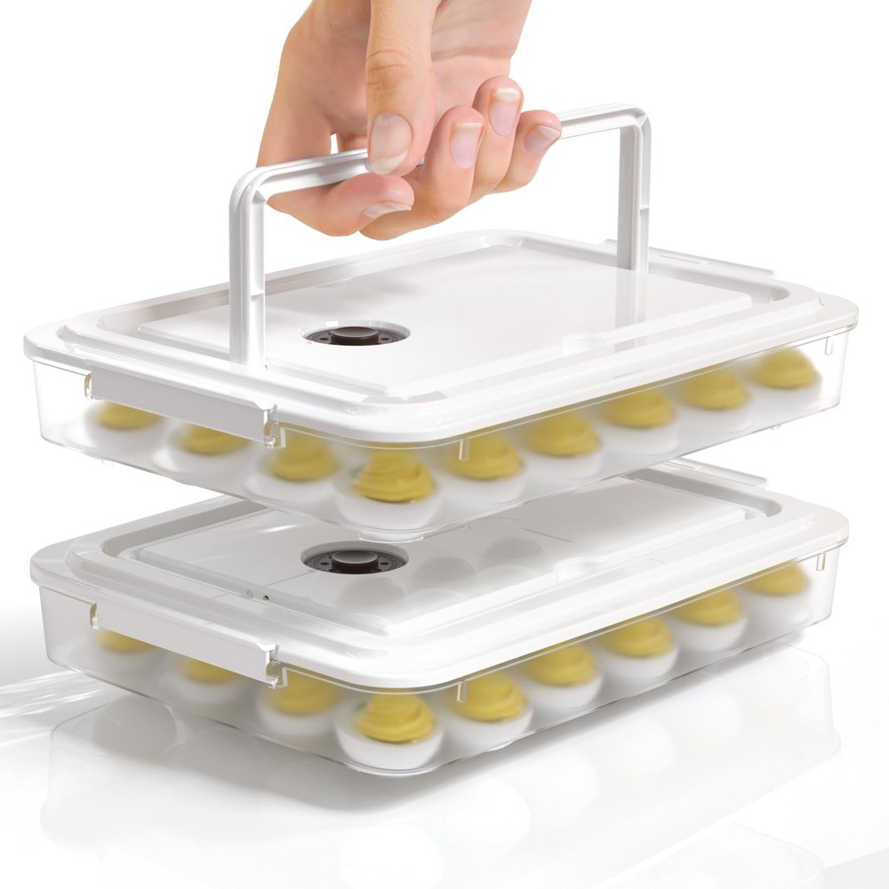 Newness Deviled Egg Containers with Lid, (Set of 2), Plastic Deviled Egg Carr…