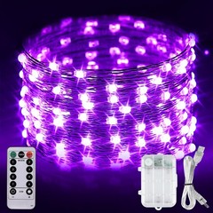 OMIKA Battery Operated LED UV Black Lights, 16.5ft 16.4ft battery+usb, Purple