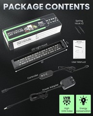 9.8in Reptile LED UVB Light 9W Auto Timer Dimmable Ferguson Zone 1-4 Lamp UVB