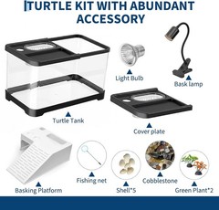 7pcs Acrylic Turtle Tank Starter Kit, 2.7Gal Turtle Aquarium w/ Basking Platform