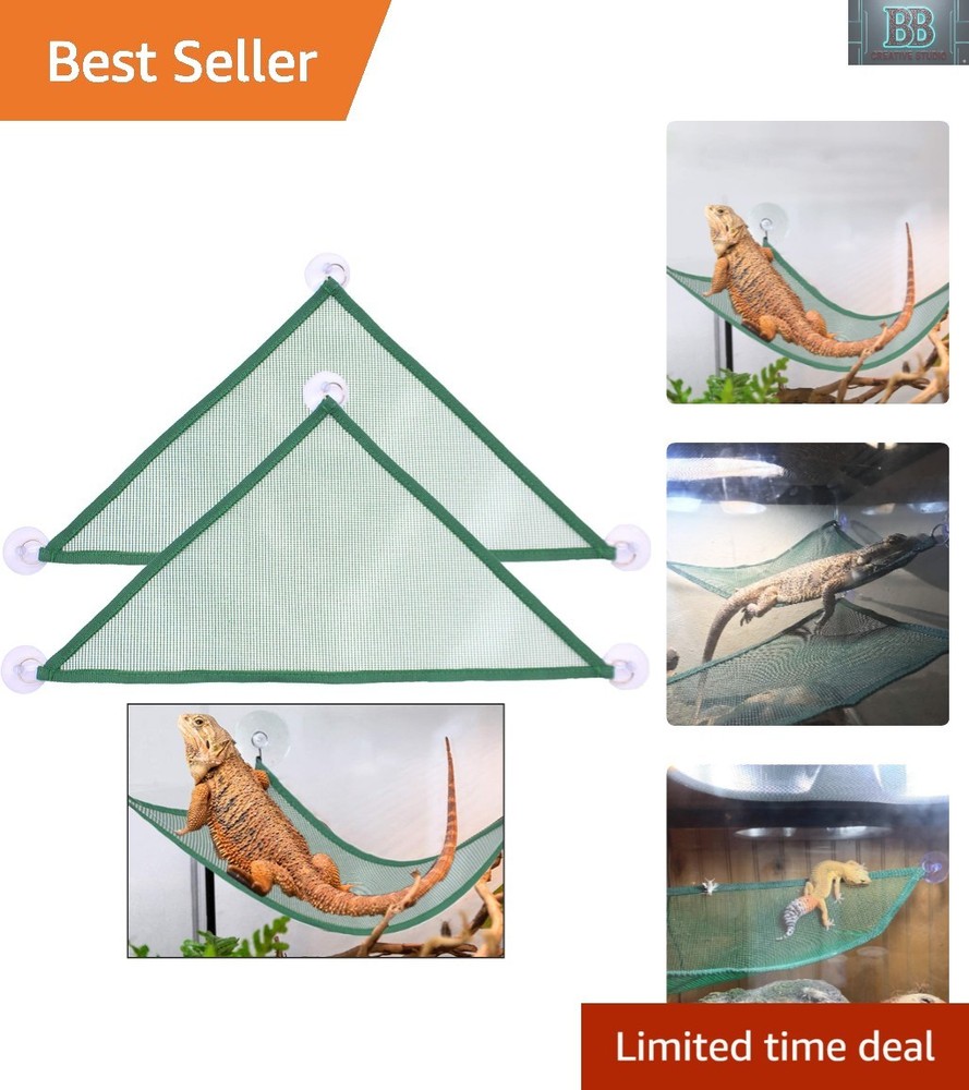 Triangular Green Bearded Dragon Hammock Set – 2 Breathable Loungers for Lizards