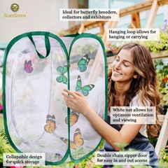 SunGrow Foldable Butterfly Habitat, 24″ Butterfly Cage for Caterpillars, Crea…