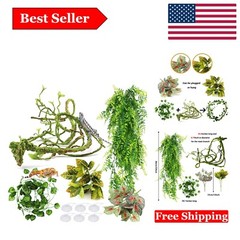 Lush Reptile Terrarium Decor Set with Hanging Vines & Leaves