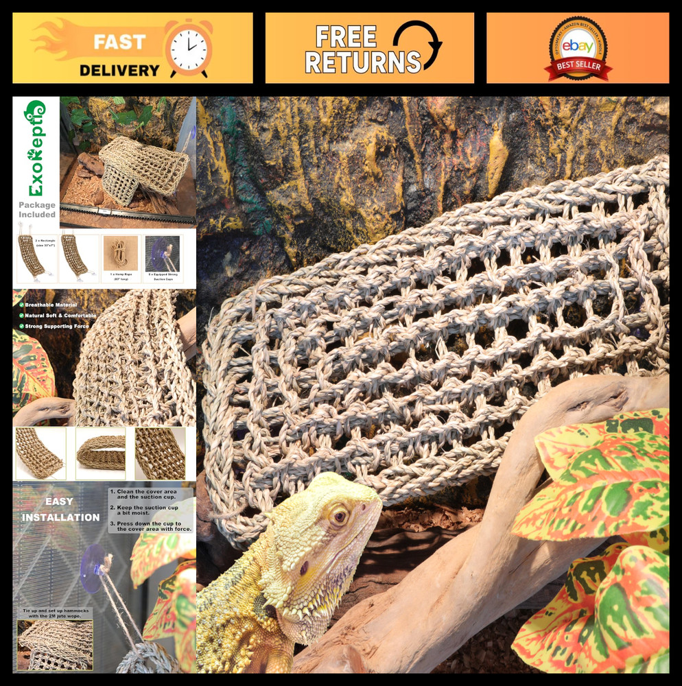 Reptile Hammock for Bearded Dragons & Lizards – Tank Accessories & Habitat Décor