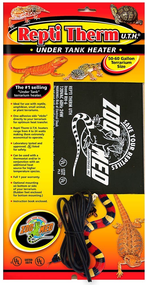 ZOO MED REPTITHERM UNDER TANK HEATER -LARGE -50-60 GAL -8×18 IN -24 WATT – RH-6