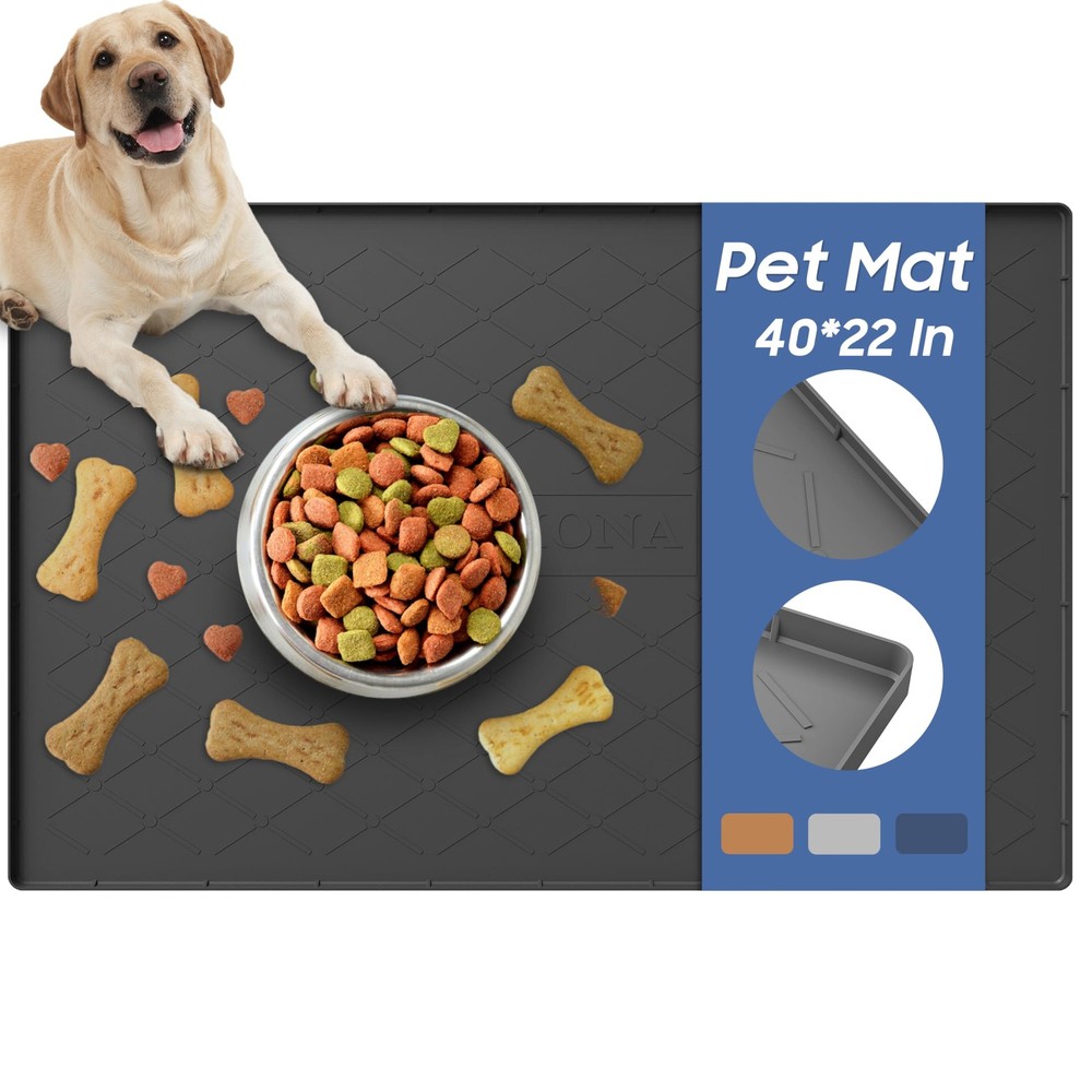 Large Dog Food Mat, 40″ x 22″ Pet Food Mat, Waterproof Dog Cat Food Mat with …