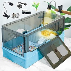 Multi-Zone Turtle Tank with Self-Cleaning, Heat Lamp & Mobility Features – 18.1″
