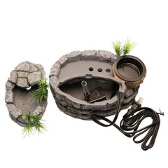 Reptile Water Fountain with Food Dish, 500ML Terrarium Waterfall Drinking Fou…