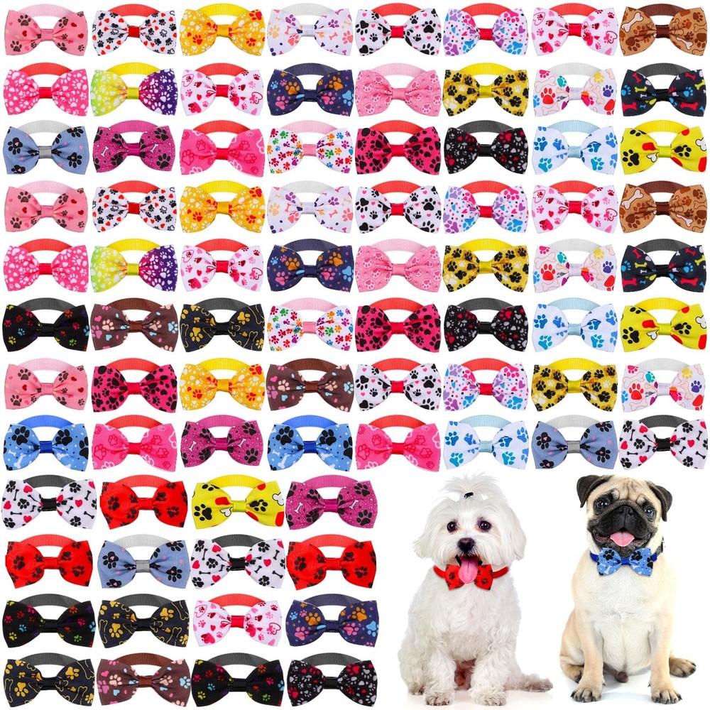 Dog Bow Ties for Small Dog Assorted Pattern Pet Bowtie Collar Grooming Accessory