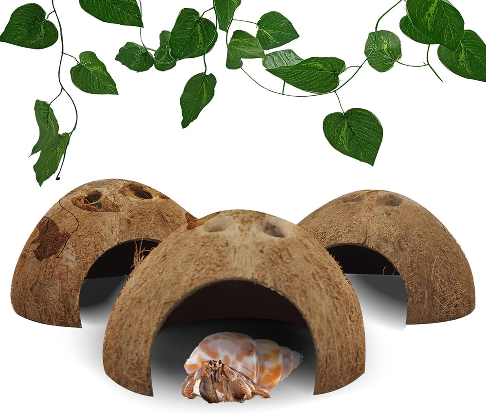 Reptile Hideouts Natural Coconut Shells Hut Hermit Crab Climbing Toys Gecko Hide