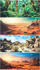 4 Pcs 24 X 11.8 Inch Reptile Habitat Background with Nano Glue Gobi Sun Cactus S