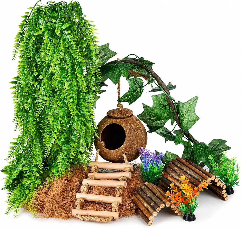 Crested Gecko Tank Accessories, Reptile Hanging Plants Vines