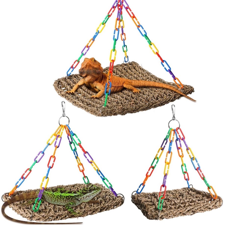 Reptile Mesh Hammock Bearded Dragon Lizard Parrot Bird Hanging Bed 2 Sizes M/L