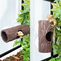Resin Hollow Log Reptile Hide 2 PCS Suction Cup Climbing Toy Terrarium Cave