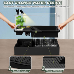 Small Turtle Tank Kit+Water Pump+Lamp, Acrylic Turtle Tank Starter Kit with Adju