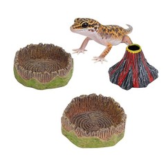 2 Pack Green Small Reptile Feeding Dishes Gecko Food Water Bowls