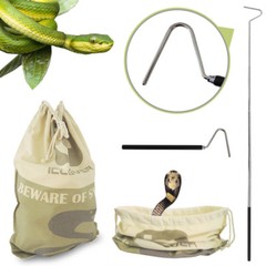 Large Snake Drawstring Bag Reptile Catching+Retractable Snake Hook Handle Tongs