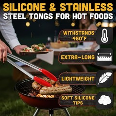 17.3″ Extra Long Tongs with Silicone Tip & Stainless Steel Frame — BBQ Ton