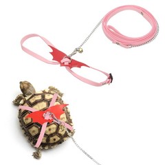 Tortoise Leash Harness with Bell Wings, ( Leather, Small, Pink/Bright Red )