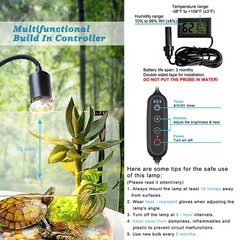 Dimmable Reptile Heat Lamp with Timer + 75W UVA UVB Light Bulb, Basking Spot …