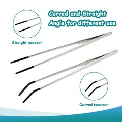 2 Pack Extra Long Stainless Steel Reptile Feeding Tongs with Rubber Silver