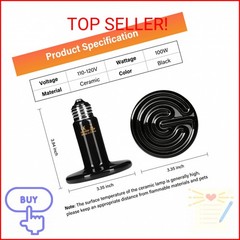 HealSmart Reptile Heat Lamp 100W 2-Pack Ceramic Heat Emitter, No Light Emitting